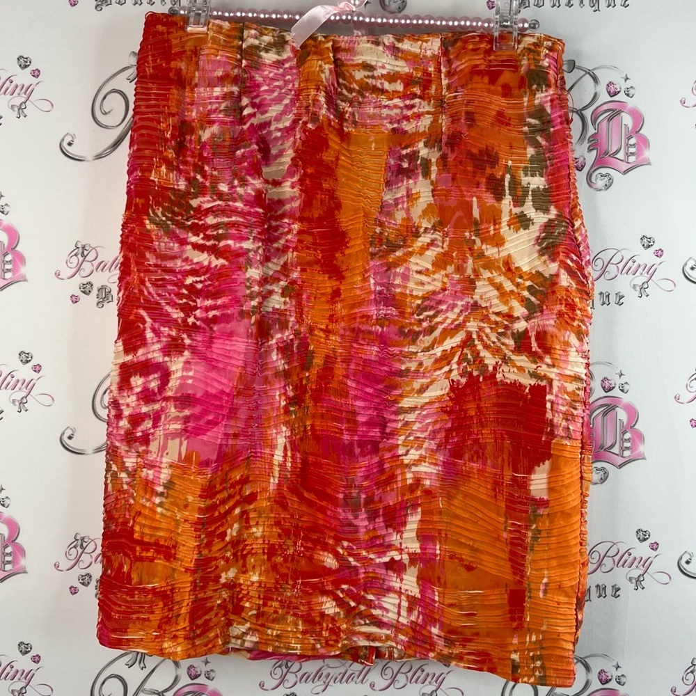 Zac & Rachel skirt crinkle fabric animal cheetah print Pink Orange Pencil Skirt